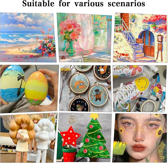 Bougimal 32 Pieces Paint Brush Set, Back to School Supply, Nylon Bristles with Round, Filbert, Flat, Fan, Angle, Fine Detail Brush, Suitable for Acrylic Painting, Oil, Watercolor(Birch Wood Handle)