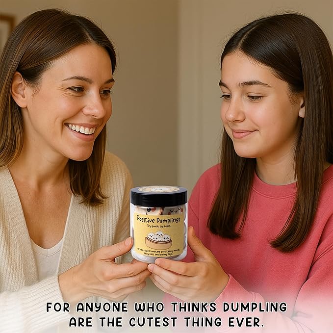Positive Dumpling Jar – 60 Funny Emotional Support Dumplings Notes, Back to School Gifts for Students & Teachers, White Elephant Gifts, Funny Gift for Women, Teens, Tweens, Coworkers