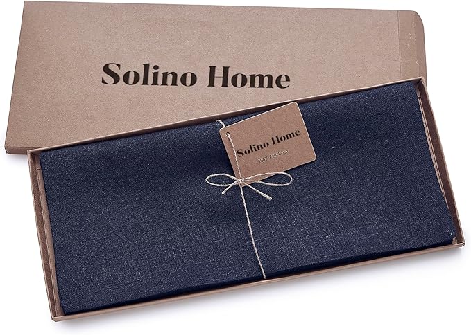Solino Home Linen Navy Blue Table Runner 48 Inches - 100% Pure Linen Small Table Runner 14 x 48 Inch Ideal for Dresser and Coffee Tables - Fall, Autumn, Thanksgiving, Christmas, Holiday, Winter - Fete