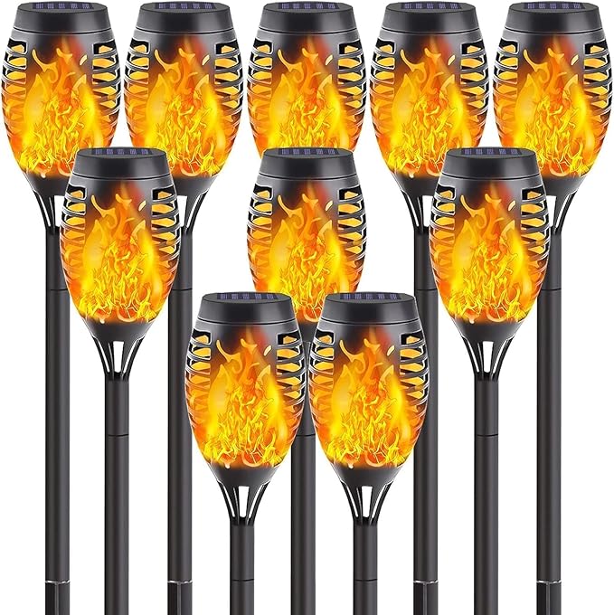 10 Pack Solar Lights Outdoor, Mini Solar Torch Lights with Flickering Flame for Christmas Decor, Solar Christmas Lights Waterproof Solar Powered Outdoor Lights for Garden Pathway Patio Yard Porch