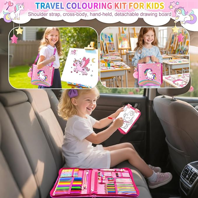 70Pcs Fruit Scented Markers Kit - Kawaii Stationery Set with Unicorn Pencil Case, Art Coloring Drawing Kit for Kid Include Marker, Pencil, Crayon, Pen, Eraser, Sticker, Unicorn Xmas Gift for Girl 4-12