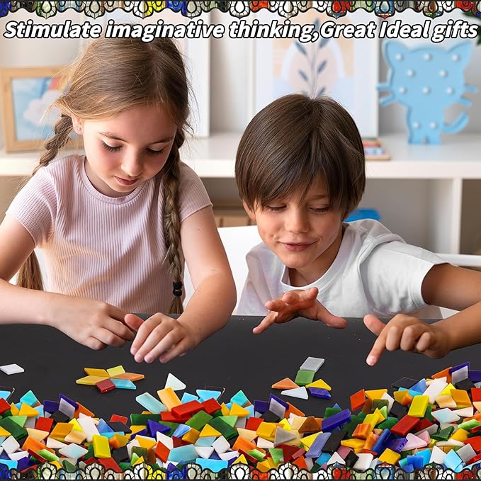 2400 Pcs Mosaic Tiles, Glass Mosaic Tiles for Crafts Bulk, Assorted Color Stained Mosaic Glass Pieces, Mosaic Supplies for Home Decoration, Art Crafts, DIY Projects, Opaque
