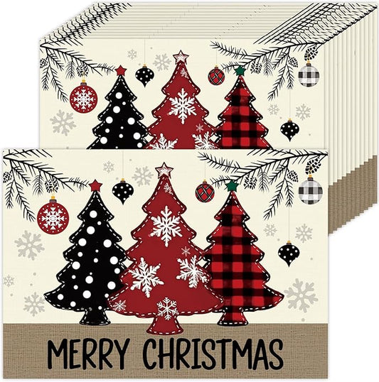 50 Pack Red and Black Buffalo Plaid Christmas Paper Placemats,16x 11 Inch Christmas Trees Disposable Placemats Seasonal Winter Xmas Holiday Table Mats for Kitchen Dining christas Party Supplies