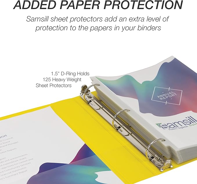 Samsill Durable 1.5 inch 3 Ring Binder, Made in USA, D Ring Binder, FSC 100% Recycled Chipboard, Yellow, 12 Pack