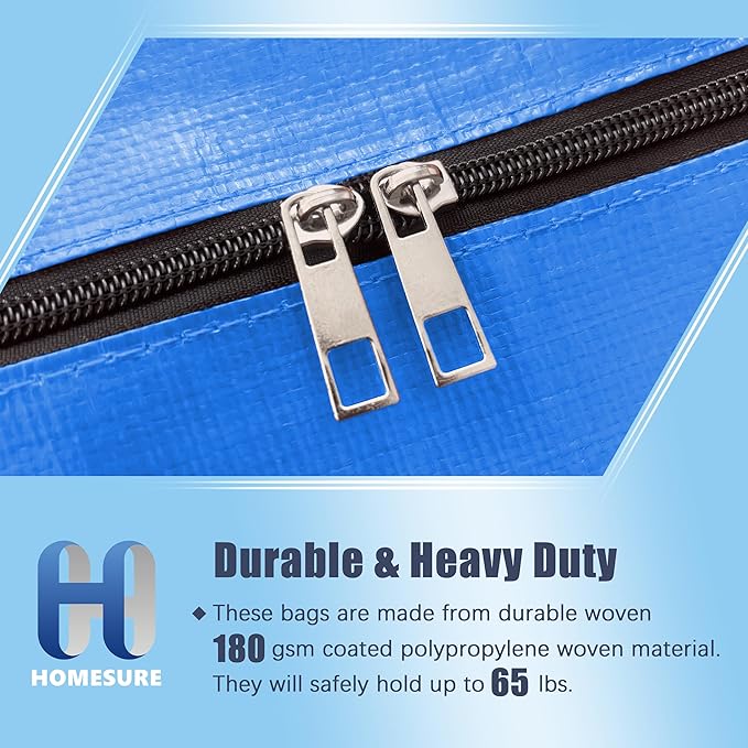 4 Pack Large Strong Moving Bags with Zippers & Carrying Handles - Water-Resistant - Heavy Duty Storage Tote for Space Saving, Fold Flat, Alternative to Moving Box (Sky Blue)