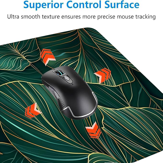 Green Leaves Desk Mat Gaming Mouse Pad Gold Tropical Palm Leaves Large Gaming Mouse Mat with Stitched Edges,Non-Slip Waterproof Rubber Base Mous Mat Office Computer Keyboard Laptop Home 31.5"x11.8"