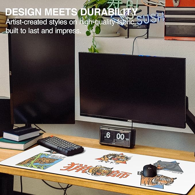 MPCO. OZGMX Large Gaming Desk Pad - 36" x 17" Duraglyde Fabric Panthera Desk Mats - Non-Slip, Washable, Smooth Glide for Precision Gaming & Work