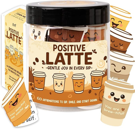 Positive Latte Affirmation Jar – 60pcs Cute Emotional Support Lattes – Coffee Gifts for Women, Men– Gift for Coffee Lovers, White Elephant Gifts for Coworker, Boss, Teacher, Teens, Teen Girl Gift Trendy Stuff