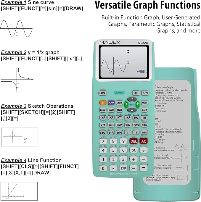 Scientific Calculator with Graphing, Includes Carrying Case, for College and High School Students, Calculus, Algebra, Geometry, Trigonometry, Statistics, Physics, Chemistry, Mint