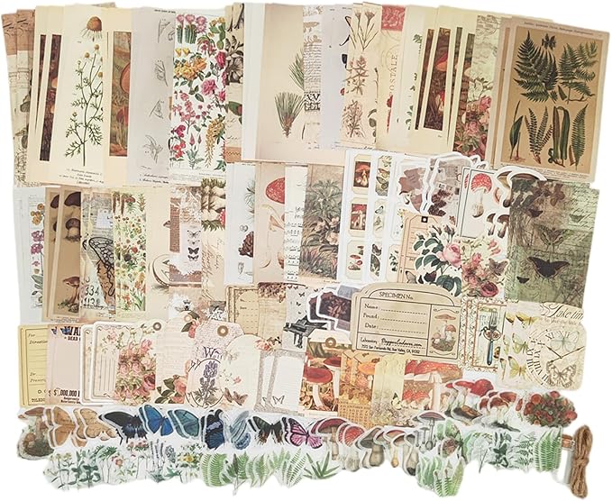 200 Pieces Vintage Ephemera Scrapbooking Supplies Pack Scrapbook Paper Sticker Material Pack for Art Journaling Bullet Journals Planners Collage Decoupage Crafter Gifts (Forest)