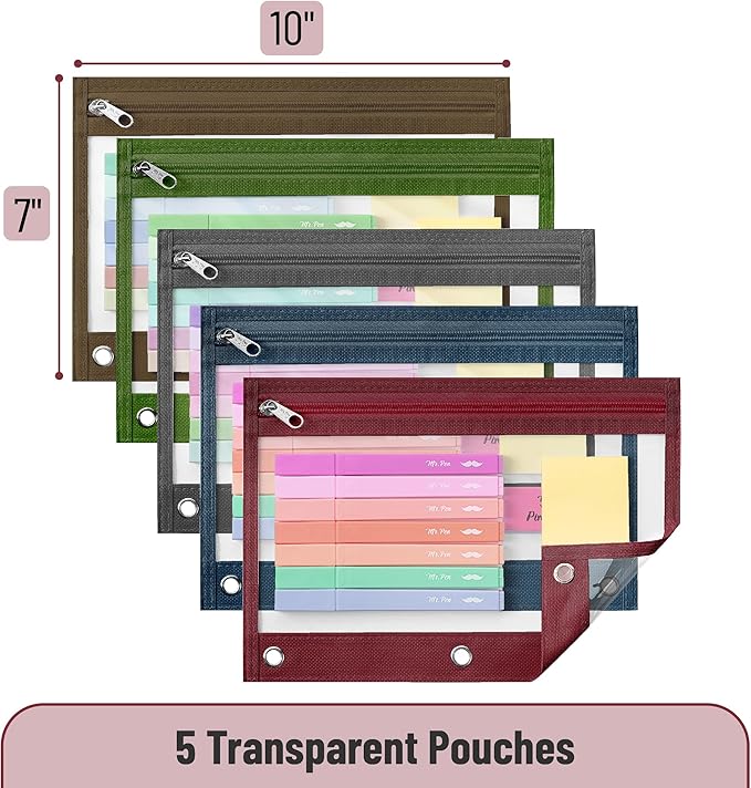 Mr. Pen- Pencil Pouches, 5 Pack Vintage Color Pencil Bags with Clear Window, Binder Pouch
