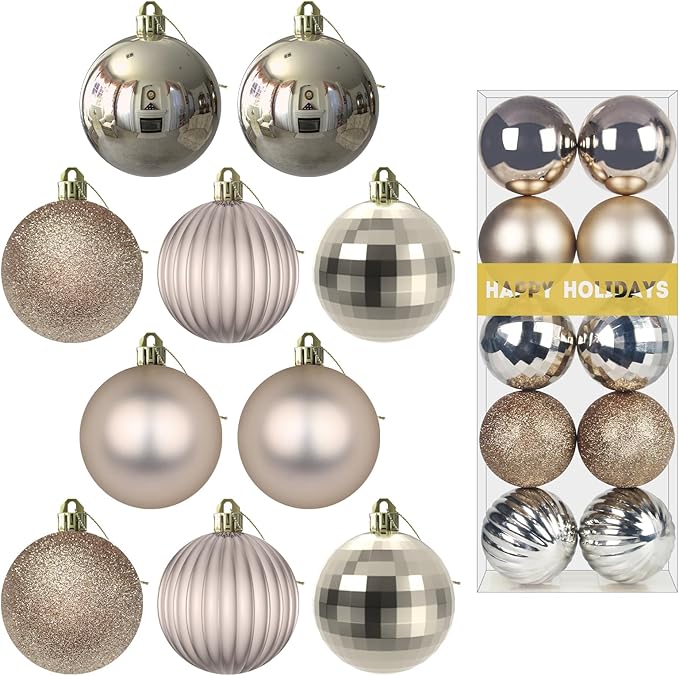 Champagne Gold 3.2" Large Christmas Balls - Christmas Tree Decoration Ornaments Shatterproof Hanging Balls for Birthday Halloween Holiday Wedding Decorations Set of 10pcs