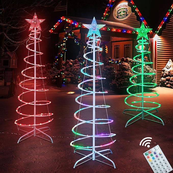 Presence 3 PCS Spiral Christmas Tree with Lights for Outside, Collapsible Multicolor LED Lighted Mode Christmas Tree for Outdoor