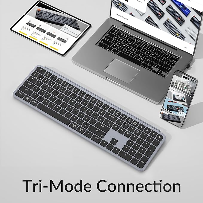 Keychron B6 Pro Ultra-Thin Wireless Keyboard, Full-Size ZMK with Numeric Keypad Quiet Typing, 2.4 GHz/Bluetooth 5.2/Wired Connection Long Battery Life, Compatible with Mac Windows Linux - Space Gray