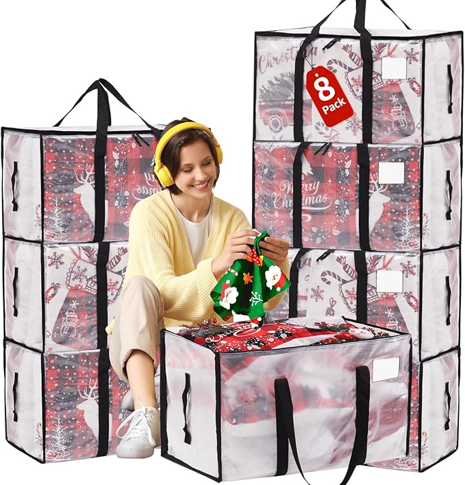 Moving Bags Heavy Duty Extra Large, Alternative for Moving Boxes & Moving Supplies,Clear Storage Bins with Lids, Plastic Packing Tote, Storage Bags for Clothes with Handles & Zippers(Clear, 8 Pack)