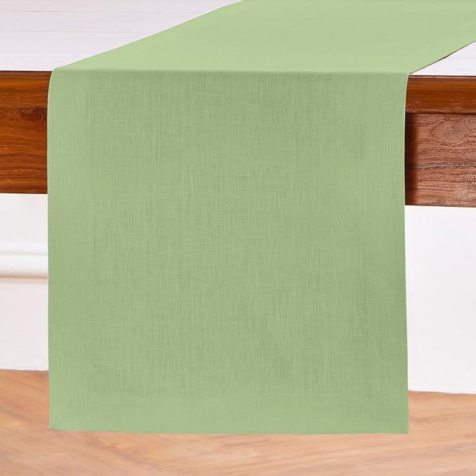 Solino Home Linen Table Runner 72 Inches Long - 100% Pure Linen Laurel Green Dining Table Runner 14 x 72 Inch for Fall, Autumn, Thanksgiving - Fete