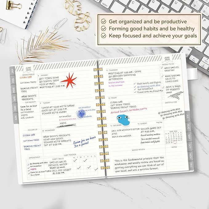 2026 Planner Weekly and Monthly, AIMPEAK Weekly Planner 2026 with Tabs, Jan. 2026 - Dec. 2026, Calendar Planner for Women, Pen Loop, Flexible Cover，Spiral Binding, White Marble, 5.5" x 8.5"