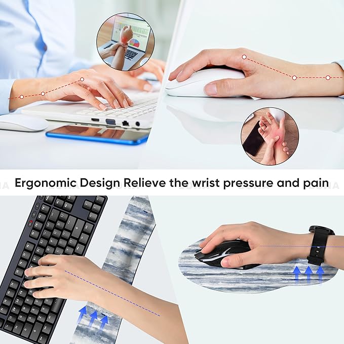Ergonomic Keyboard Mouse Pad Wrist Rest Support Set for Laptop/Computer/Desktop,Memory Foam Hand Rest Wrist Cushion for Gaming/Office,Lightweight Comfortable & Pain Relief (Ink Painting)