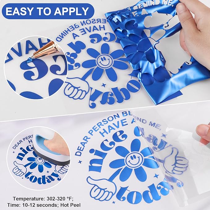 VINYL FROG Matte Metallic Heat Transfer Vinyl Roll HTV Vinyl - 12" x5ft Blue Metallic Satin Iron on Vinyl for T-Shirts, Heat Press Vinyl for DIY Craft Designs