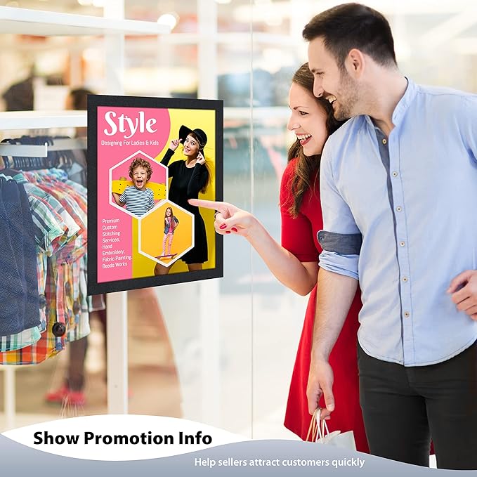 8.5" x 11" Magnetic Self-Adhesive Display Frame, Double Sided Window Magnetic Sign Holder with Clear PVC and Strong Magnetic for Office/Home/Store/Door/Glass/Wall Display Frame (Black, 2Pack)