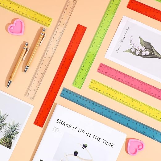 Fumete 600 Pack 12 Inch Plastic Rulers Bulk for Classroom Back to School Supplies Flexible Transparent Assorted Color Ruler with Centimeters and Inches for Office Teacher Student