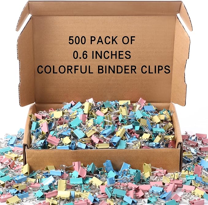 Jetec 500 Pieces 0. 6 Inch Colorful Binder Clips Bulk Small Paper Clamps Metal Paper Clips for Teachers Students Classroom Business Office and School Office Supplies