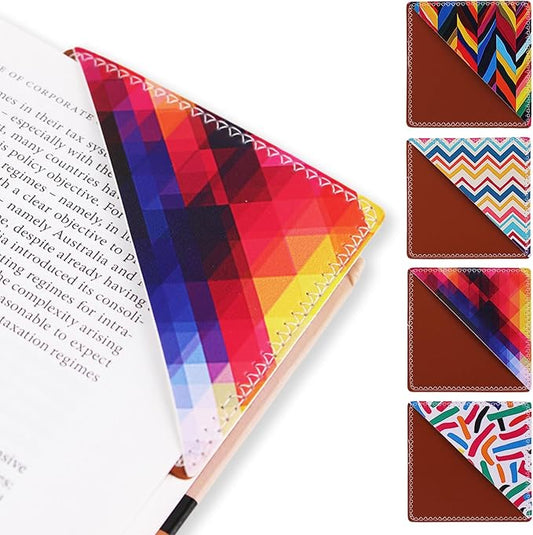 4 Pieces Leather Bookmarks, Cute Book Accessories for Reading Lovers, Page Markers for Women Girls Men Boys Student Teacher Retirement Birthday Gift (Abstract Colors)