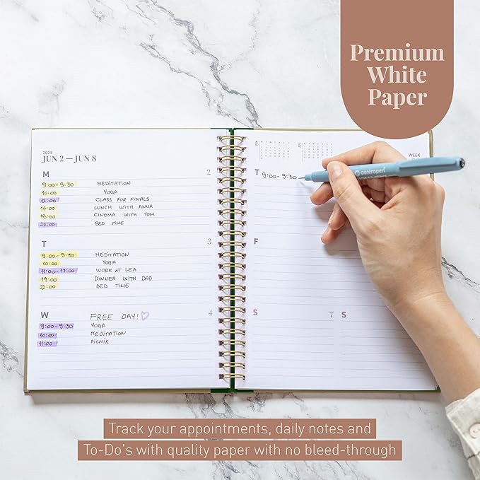 Rileys & Co 2025 Simple Weekly Planner - Annual Weekly & Monthly Agenda Planner, Jan - Dec 2025, Hardbound Cover, Notes Pages, Twin-Wire Binding (6 x 8-Inches, Green)