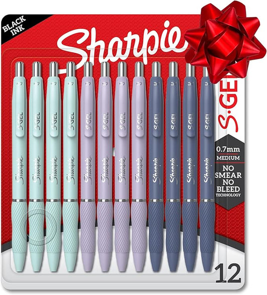 Sharpie S-Gel, Gel Pens, Medium Point (0.7mm), Assorted Fashion Barrels, Black Ink, 12 Count - Office, Teacher, School Supplies