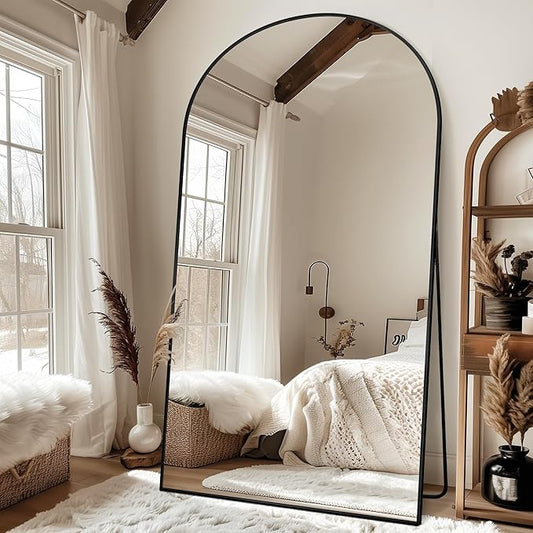Antok Full Length Mirror, 86"x46" Oversized Floor Mirror Freestanding, Full Body Mirror Floor Standing Mirrors with Stand, Hanging Mounted Mirrors for Living Room Cloakroom,Black,Arched Style