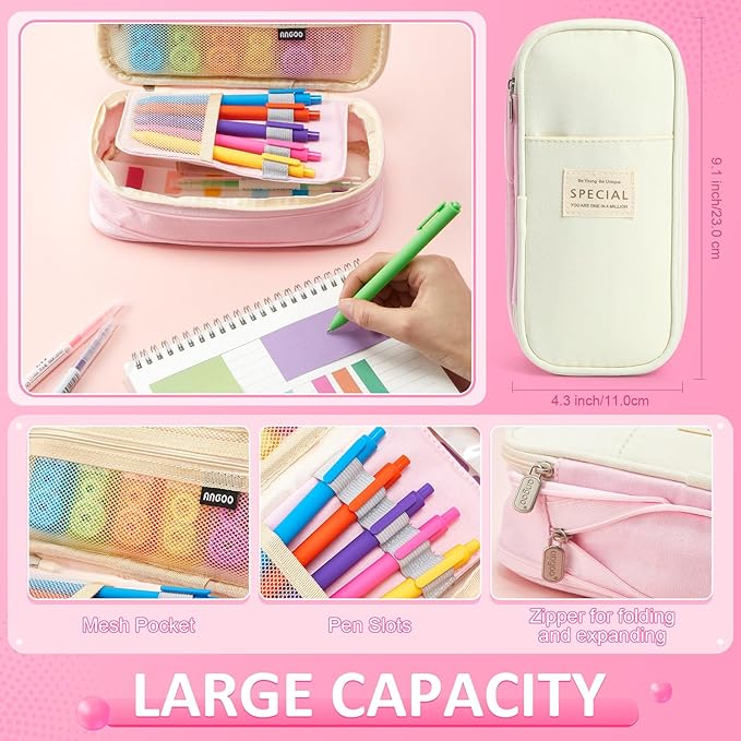 Janlaugh 38 Pcs Aesthetic College School Supplies with Pen Case Sticky Notes Gel Pens Highlighters Correction Tapes Back to School Stationery Kit(Neon Color,Vibrant)