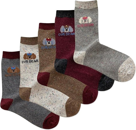 IIG Cute Warm Wool Socks for Women Super Cozy Thick Crew Winter Socks Gifts, 5 Pairs