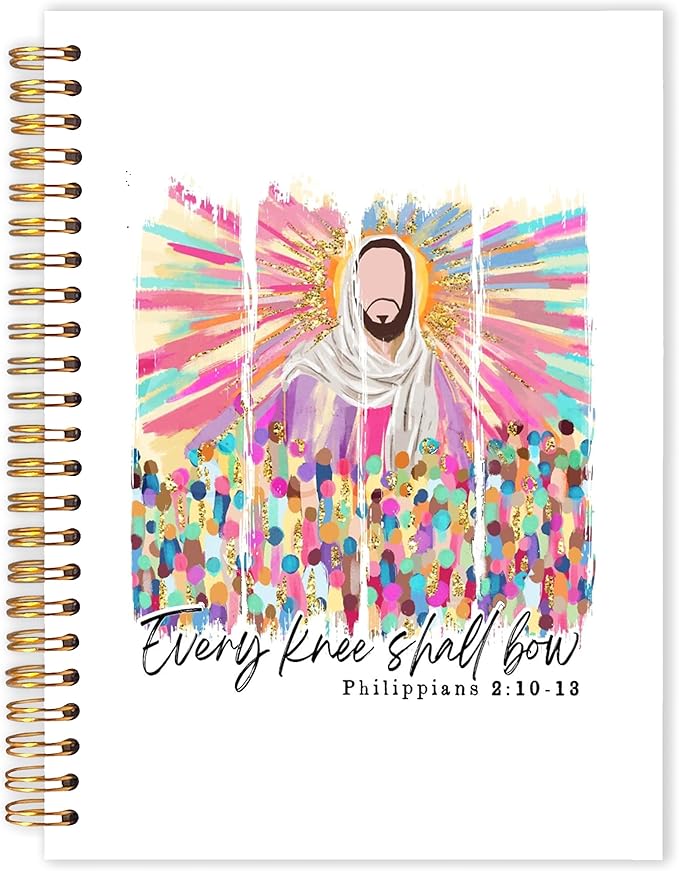Qabliqo Colorful Christian Jesus Spiral Notebooks, Philippians 2:10-13 Bible Journals for Writing, Christian Religious Journal for Women, Scripture Notebook for Note Taking, 5.5x8.3 Inch