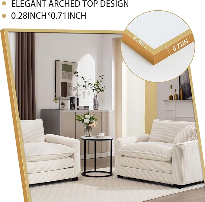 64"×21" Aluminum Gold Frame Full Length Mirror, Large Full Length Mirror for Home Decor, Shatter-Proof Glass Floor Mirror with Stand, Free Standing, Leaning Against Mirror for Bedroom Decor, Gold