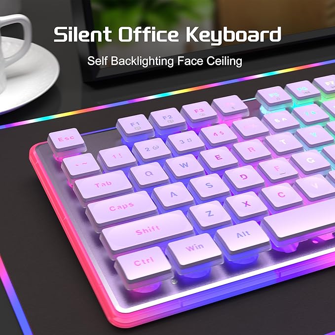 Camiysn Creamy Gaming Keyboard and Mouse, Purple 104 Keys RGB and 6 Speed RGB Mouse Combo, Pudding Keycaps Silent Computer Keyboard for Computer/PC/Laptop/Mac/Windows/Office