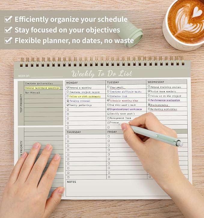 Weekly To Do List Notepad, 52 Undated Sheets （8.5"×11") Duplex-printed Daily Planner For Work Home School Office Desk Accessories Supplies & Goal Setting Tasks - Beige
