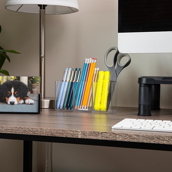 Mind Reader Pen and Accessories Holder, Desktop Organizer, Makeup Organizer, Office, Acrylic, 7" L x 2.5" W x 3.5" H, Set of 3, Clear