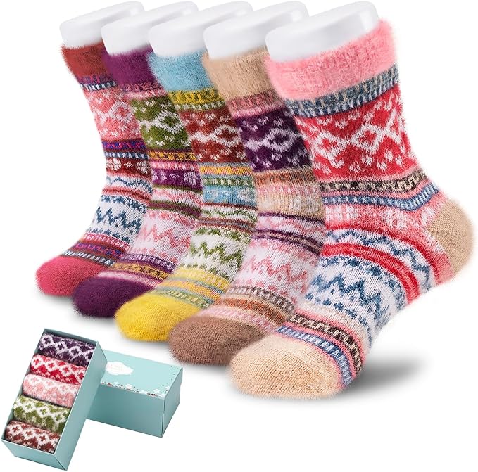 ICEIVY 5 Pair Fuzzy Cozy Socks for Women - Warm Comfy Soft Casual Home Sleep Winter Wool Socks - Gifts for Women