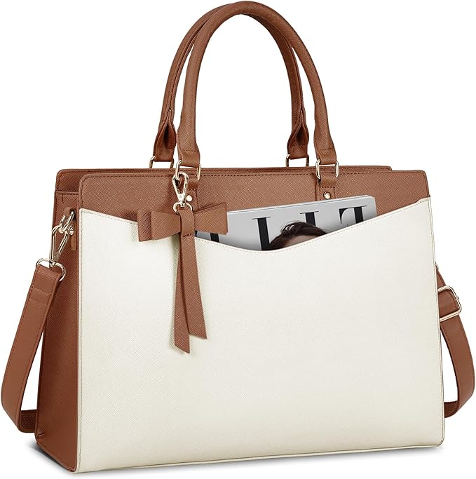 RAINSMORE Laptop Bag for Women 15.6 Inch PU Leather Laptop Tote Professional Business Office Work Bag Waterproof Briefcase Computer Tote Bag Large Lightweight Handbag Shoulder Bag