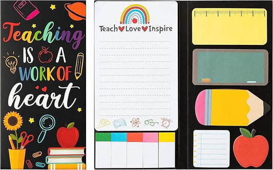 Xqumoi Teaching is A Work of Heart Sticky Notes Set 550 Sheets Pencil Apple Shape Self-Stick Note Pads Teacher Appreciation Gift Writing Memo Pads Page Marker Back to School Office Supplies (Black)