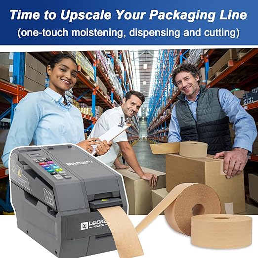 Automatic Kraft Tape Dispenser, Up to 3" Width, One-Touch Moistening & Heating, Grey, LockedPaper-EG100