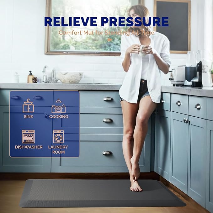 FEATOL Anti Fatigue Mat Floor Mat, Extra Thick Standing Office Desk Mat Memory Foam Cushioned Anti Fatigue Ergonomic Kitchen Mats Comfort Standing Pad NOT PVC 9/10 Inch Thick (20" x 39", Gray)