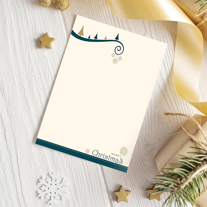 easykart labels Christmas Stationery Paper Letterhead Sheets 60 Pack Holiday Xmas Theme Design For Writing Letters Computer Office Notes & Printing Supplies Size 8.5" X 11"