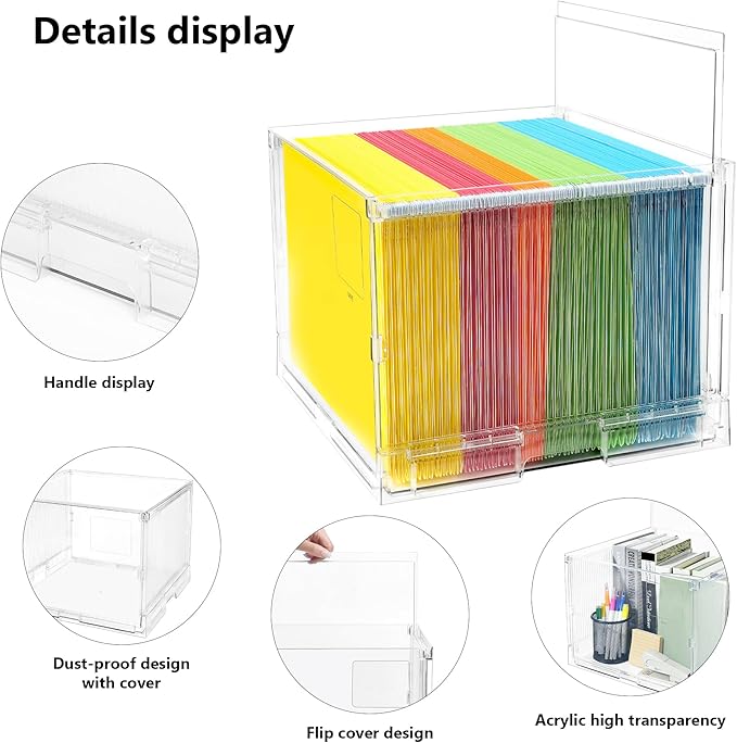 MUKAI File Organizer Box with Lid, Collapsible File Folder Organizer with Slide, Hanging File Folder Box, for Office Document Storage with Desktop organizer (3)