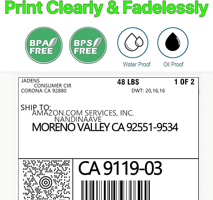 Fanfold 4 x 6 inch Thermal Labels Stack Direct White Strong Adhesive Perforated Postage Shipping Printer Compatible with Zebra SNBC Epson Rollo (1000, Fanfold)