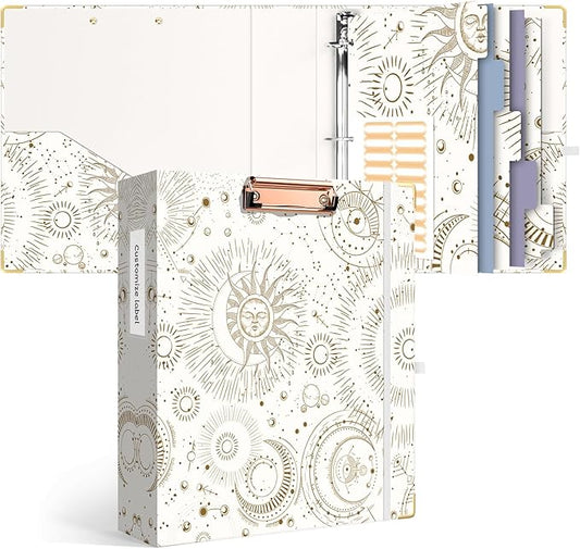 Ospelelf 3 Ring Binder, 2 Inch Letter Size (11" x 8.5") with 5 Tab Dividers, File Folder Labels and Low Profile Clipboards, Tarot Cards Binder for School and Office Supplies