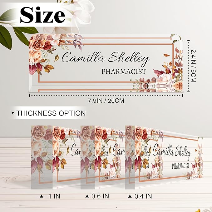 Ship Next Day-Custom Name Plate for Desk, Desk Name Plate Personalized, Acrylic Office Desk Accessories, Appreciation Gifts for Coworkers Employee Teachers Boss Women Men (Rose)