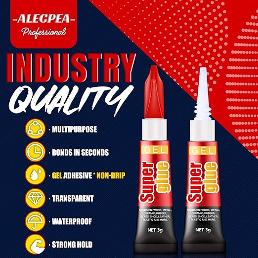 3 Gram (Pack of 24) Single use Super Glue Gel, Super Fast, Thick & Strong Adhesive Superglue, Cyanoacrylate Glue for Hard Plastics, DIY Craft, Ceramics, Frame, Leather, Metal Etc