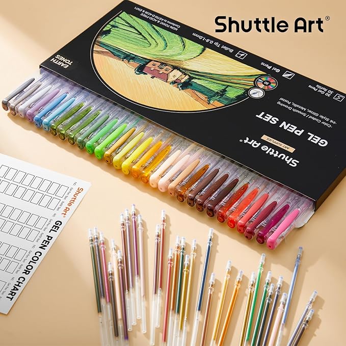 Shuttle Art 60 Pack Earth Tone Gel Pens, 30 Brown Earth Tone Gel Pens with 30 Refills for Adults Coloring Books Journaling Drawing Nature, Landscapes, Animals Scenes