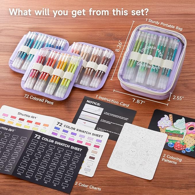 Shuttle Art Colored Pens, 72 Vibrant Colors Cute Journal Pens 0.6mm Fine Point Colored Gel Pens for Black Paper in Portable Bag for Coloring Writing Drawing Journaling Note Taking School Office Home